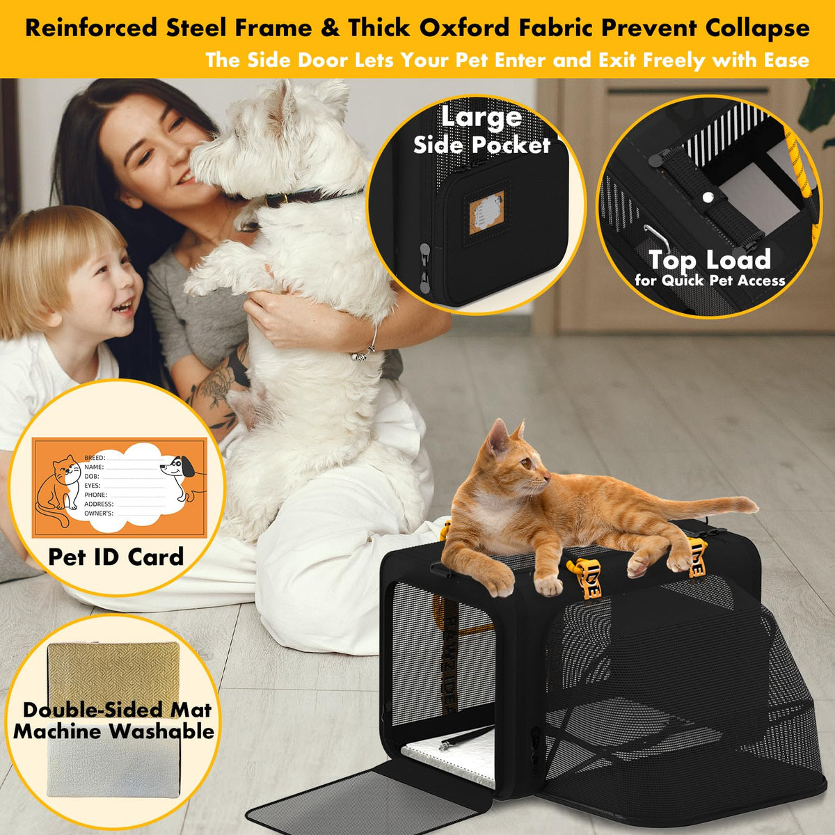 PAWZIDEA Double Pet Stroller 2 Carriers TSA-Approved Cats Dogs