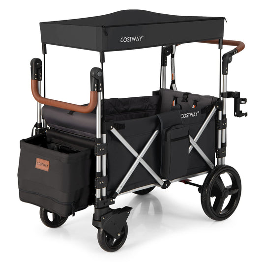 COSTWAY Push Pull Stroller Wagon for 2 Kids | Black