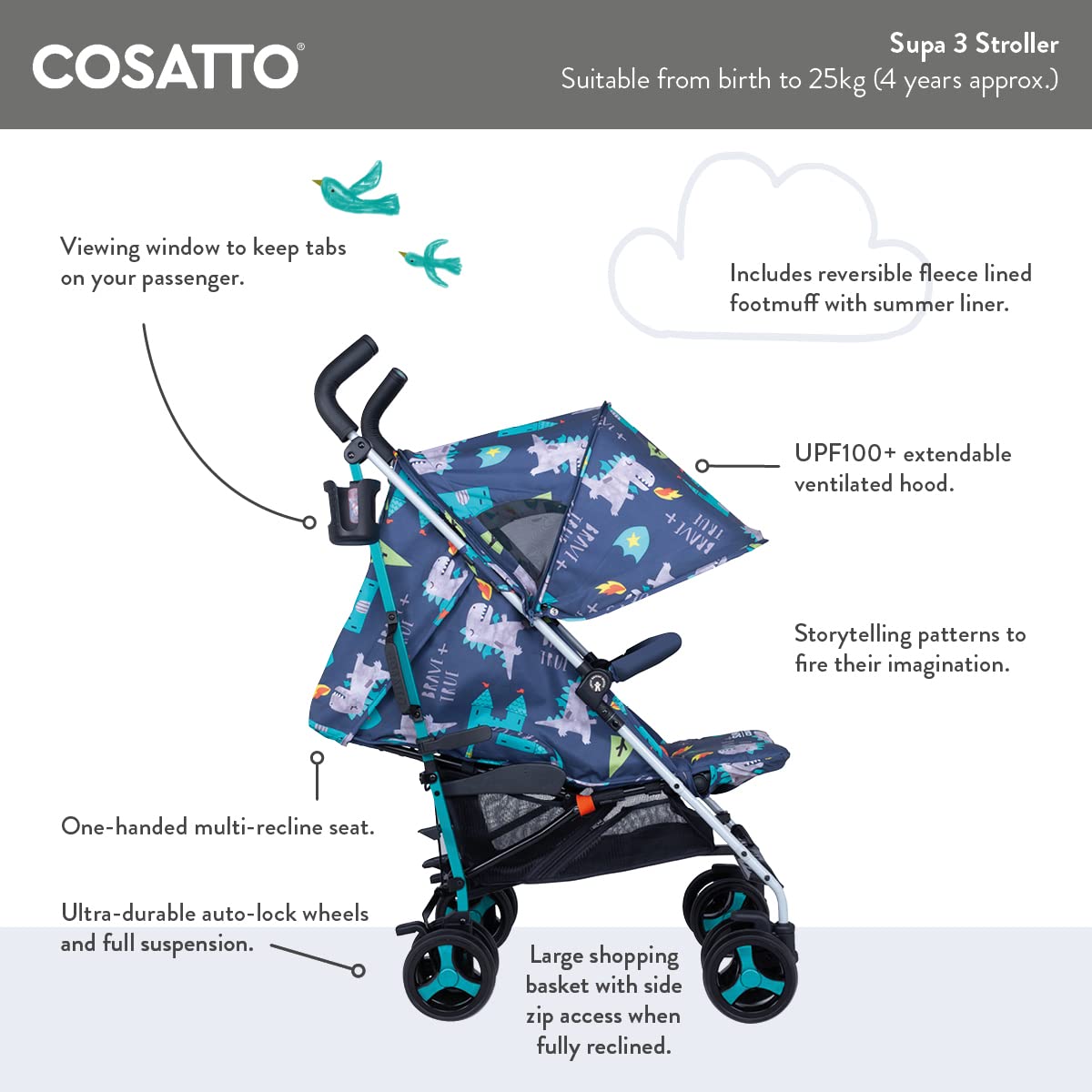 Cosatto Supa 3 Pushchair with Footmuff | Hoglet