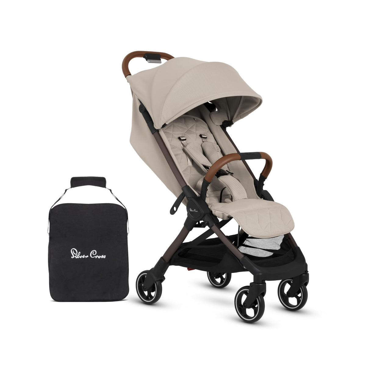 Silver Cross Clic 2 Compact Stroller & Travel Bag Birth–22kg Latte