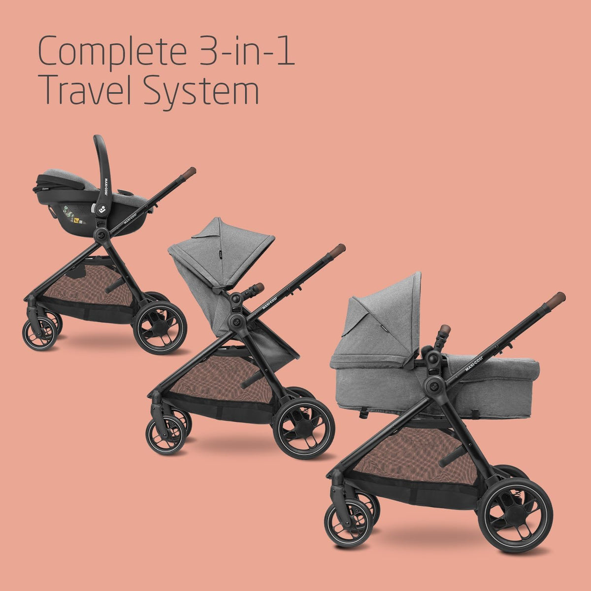 Maxi-Cosi Zelia S Trio 3-in-1 Travel System with Car Seat Grey