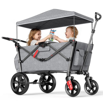 EVER ADVANCED Pull Along Stroller Wagon for 2 Kids | Grey