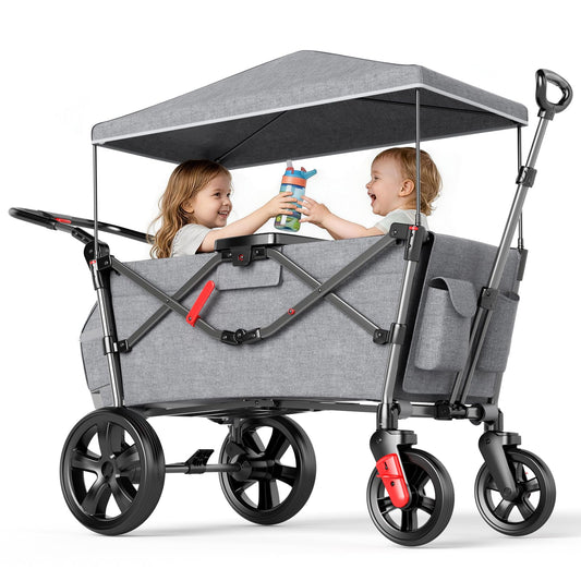 EVER ADVANCED Pull Along Stroller Wagon for 2 Kids | Grey