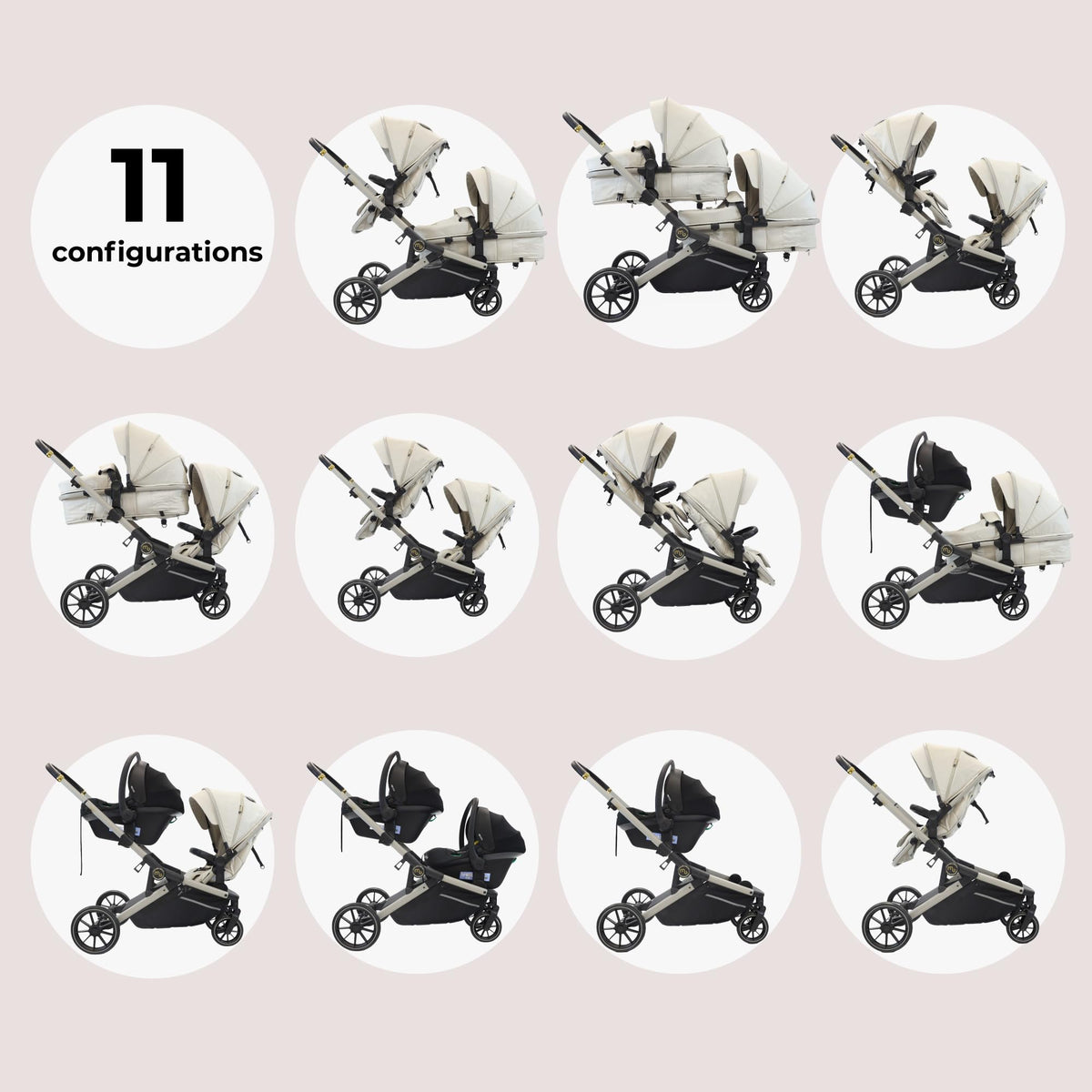 My Babiie MB33 Tandem Double Stroller Birth–15kg 11 Configs Ivory