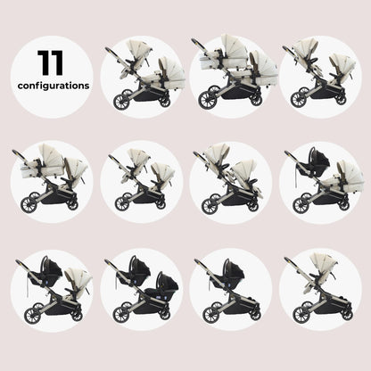 My Babiie MB33 Tandem Double Stroller Birth–15kg 11 Configs Ivory