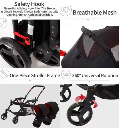Rexhan Twin Double Pushchair 0–4Y Foldable Tandem Stroller Black