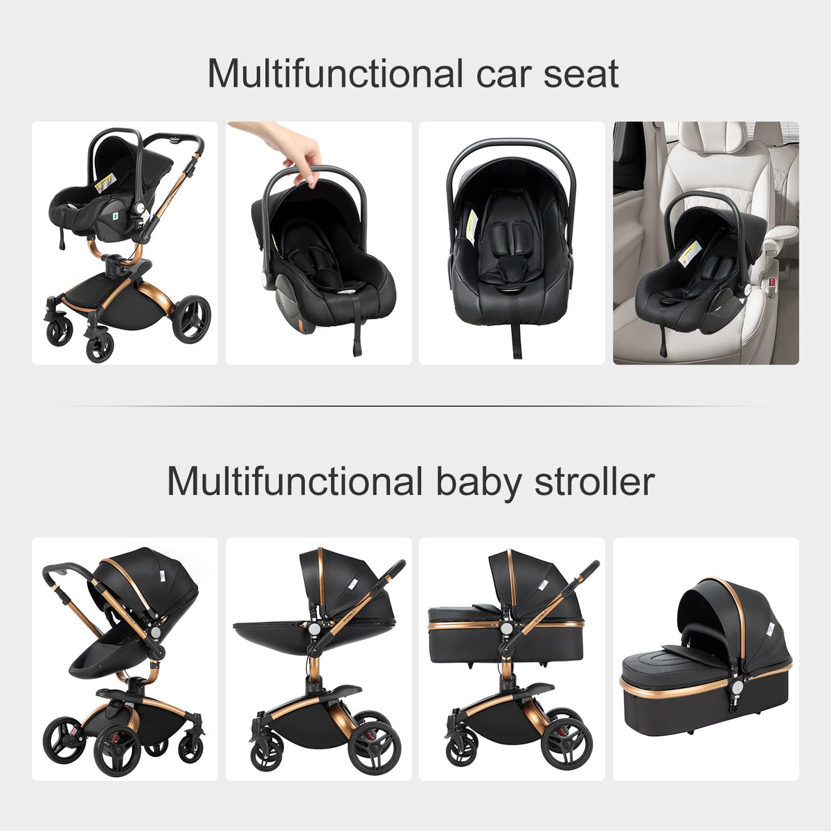 Magic ZC 3-in-1 Baby Stroller PU Leather – White 906