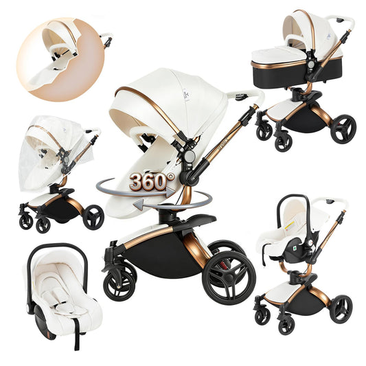 Magic ZC 3-in-1 Baby Stroller PU Leather – White 906