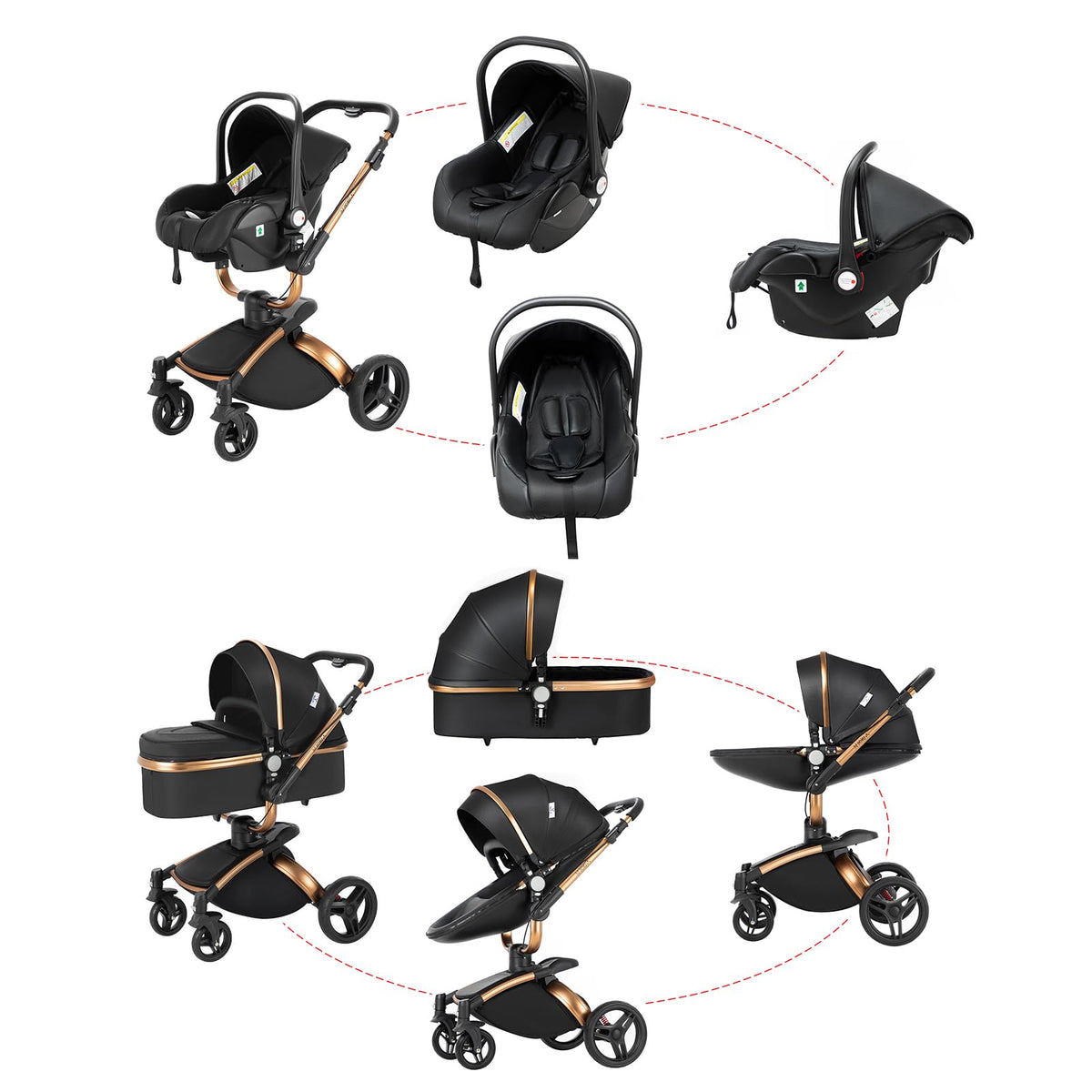 Magic ZC 3-in-1 Baby Stroller PU Leather – White 906