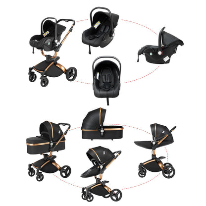 Magic ZC 3-in-1 Baby Stroller PU Leather – White 906