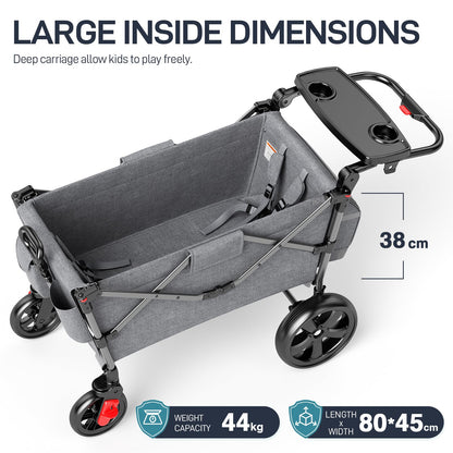 EVER ADVANCED Pull Along Stroller Wagon for 2 Kids | Grey