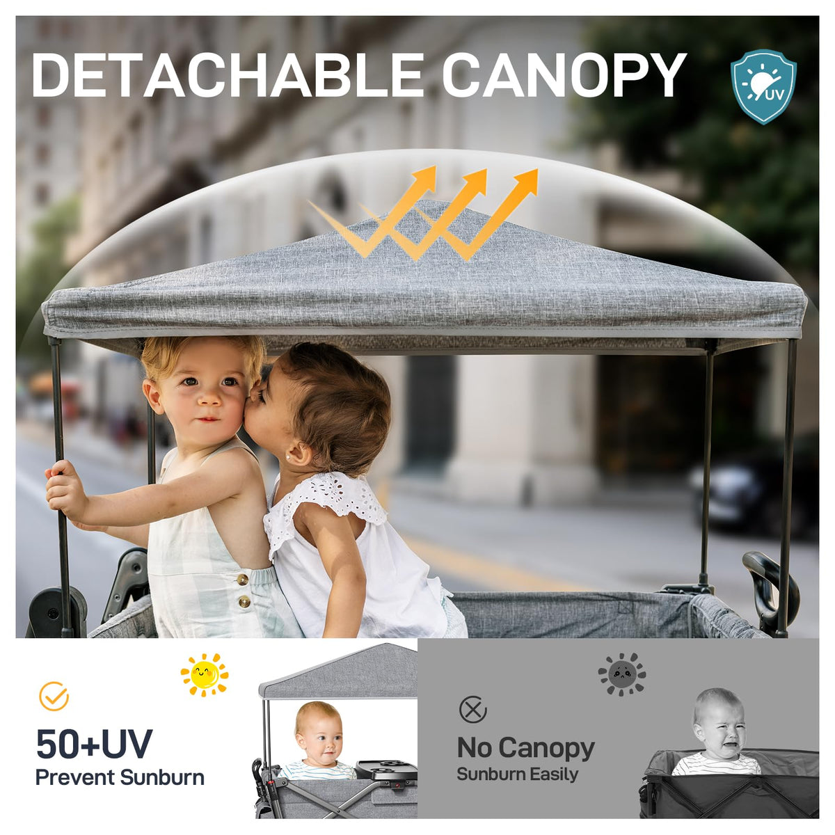 EVER ADVANCED Pull Along Stroller Wagon for 2 Kids | Grey