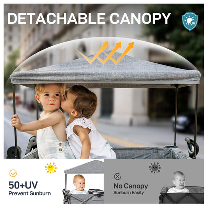 EVER ADVANCED Pull Along Stroller Wagon for 2 Kids | Grey