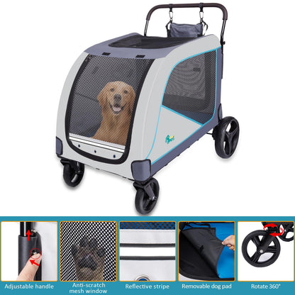 Ownpets XL Pet Stroller for Medium–Large Dogs with Brakes Blue