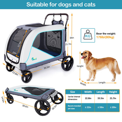 Ownpets XL Pet Stroller for Medium–Large Dogs with Brakes Blue