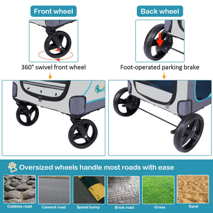 Ownpets XL Pet Stroller for Medium–Large Dogs with Brakes Blue