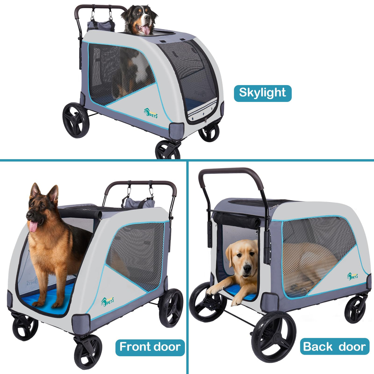 Ownpets XL Pet Stroller for Medium–Large Dogs with Brakes Blue