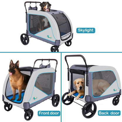 Ownpets XL Pet Stroller for Medium–Large Dogs with Brakes Blue