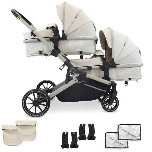 My Babiie MB33 Tandem Double Stroller Birth–15kg 11 Configs Ivory