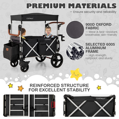 COSTWAY Push Pull Stroller Wagon for 2 Kids | Black