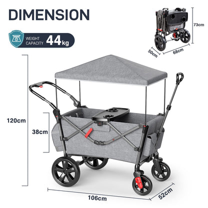 EVER ADVANCED Pull Along Stroller Wagon for 2 Kids | Grey