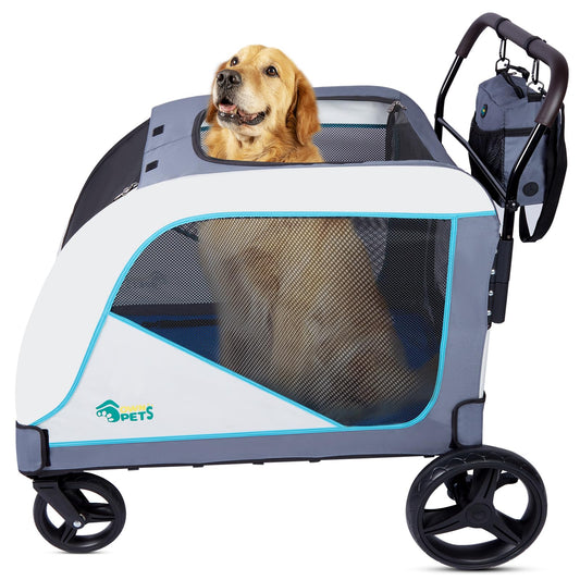 Ownpets XL Pet Stroller for Medium–Large Dogs with Brakes Blue