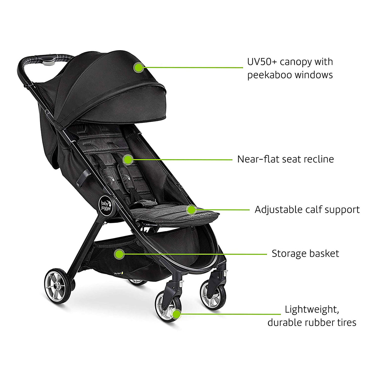 Baby Jogger City Tour 2 Travel Stroller | Pitch Black