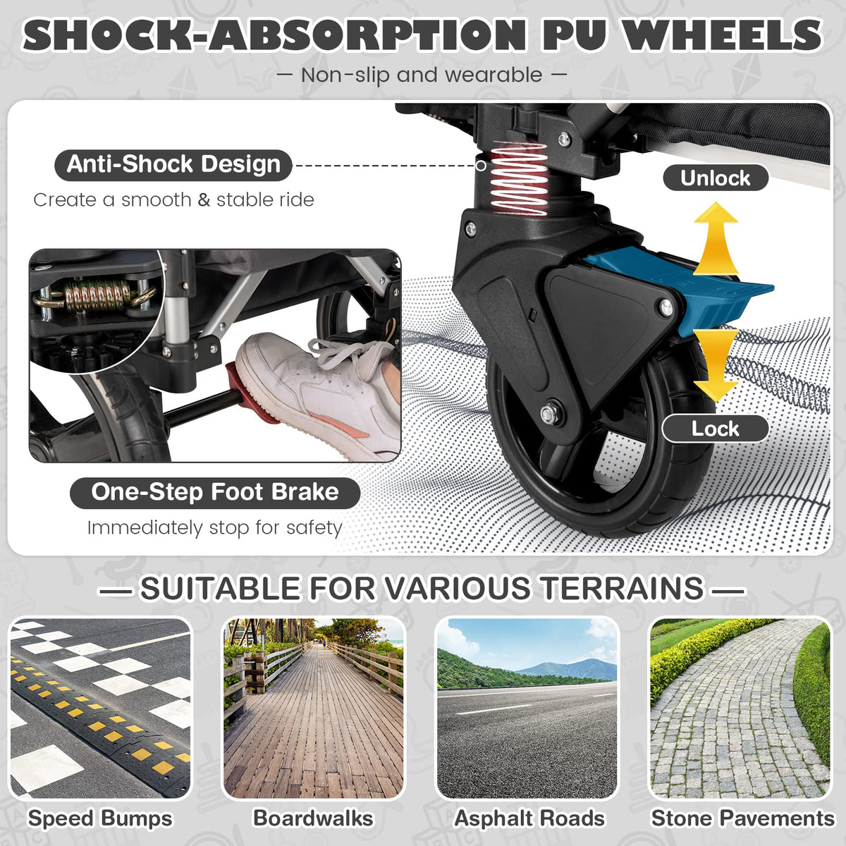 COSTWAY Push Pull Stroller Wagon for 2 Kids | Black