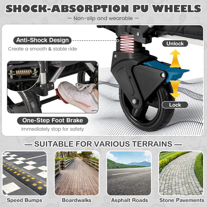 COSTWAY Push Pull Stroller Wagon for 2 Kids | Black