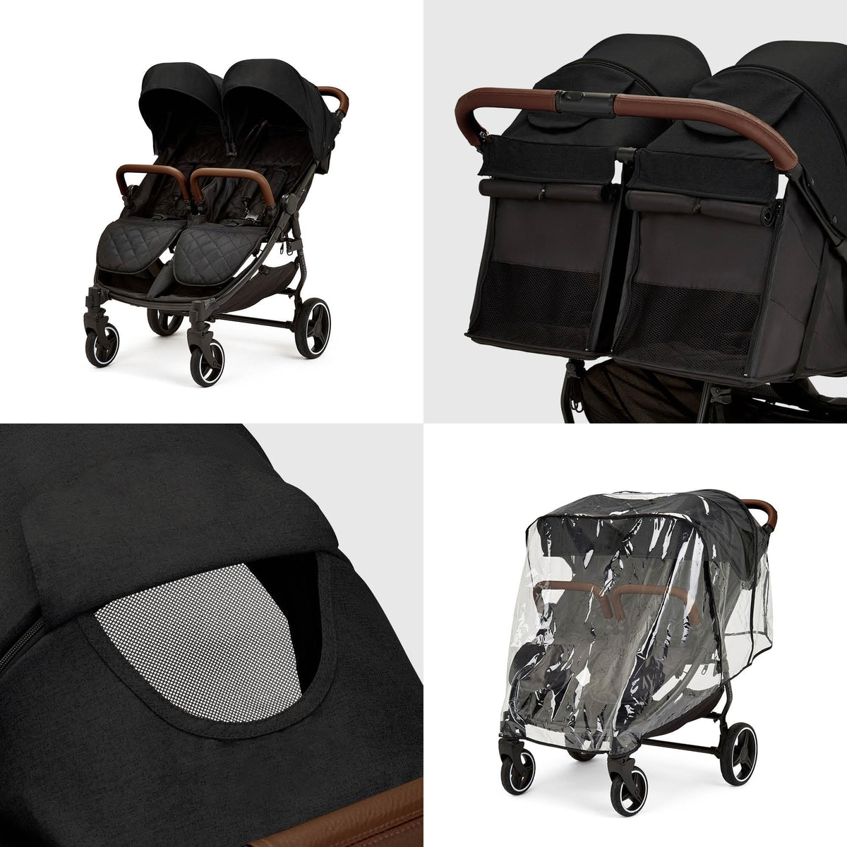Ickle Bubba Venus Twin Double Stroller – Black/Tan