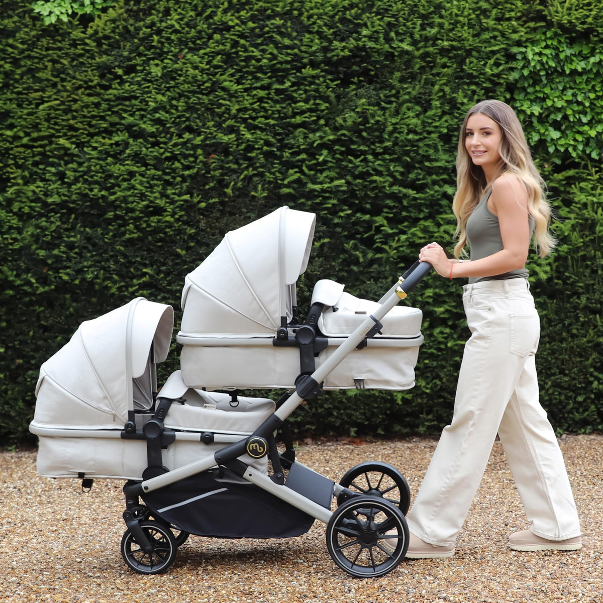 My Babiie MB33 Tandem Double Stroller Birth–15kg 11 Configs Ivory