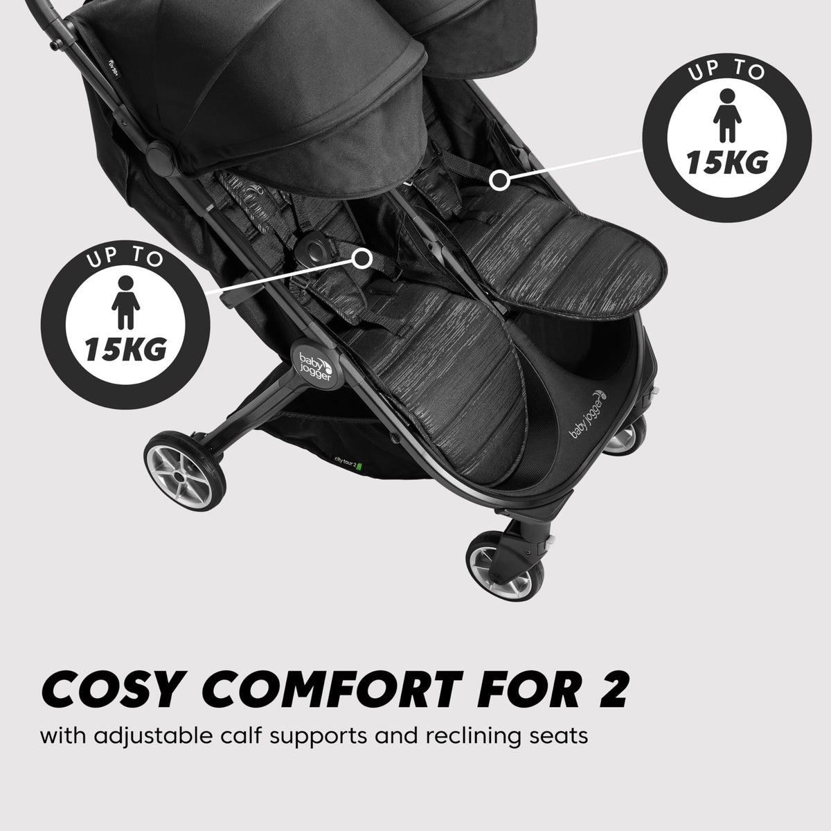Baby Jogger City Tour 2 Double Pushchair | Pitch Black