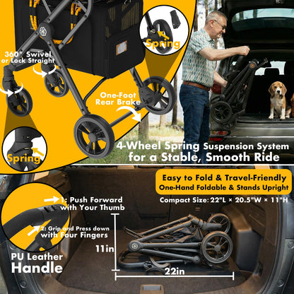 PAWZIDEA Double Pet Stroller 2 Carriers TSA-Approved Cats Dogs