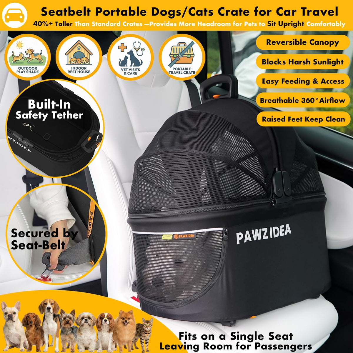PAWZIDEA Double Pet Stroller 2 Carriers TSA-Approved Cats Dogs