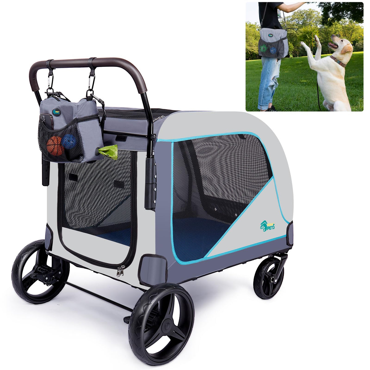 Ownpets XL Pet Stroller for Medium–Large Dogs with Brakes Blue