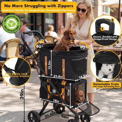 PAWZIDEA Double Pet Stroller 2 Carriers TSA-Approved Cats Dogs
