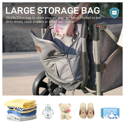EVER ADVANCED Pull Along Stroller Wagon for 2 Kids | Grey