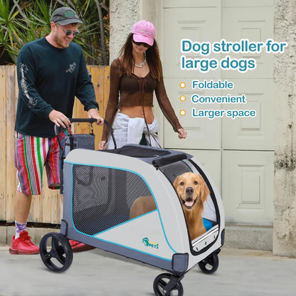 Ownpets XL Pet Stroller for Medium–Large Dogs with Brakes Blue