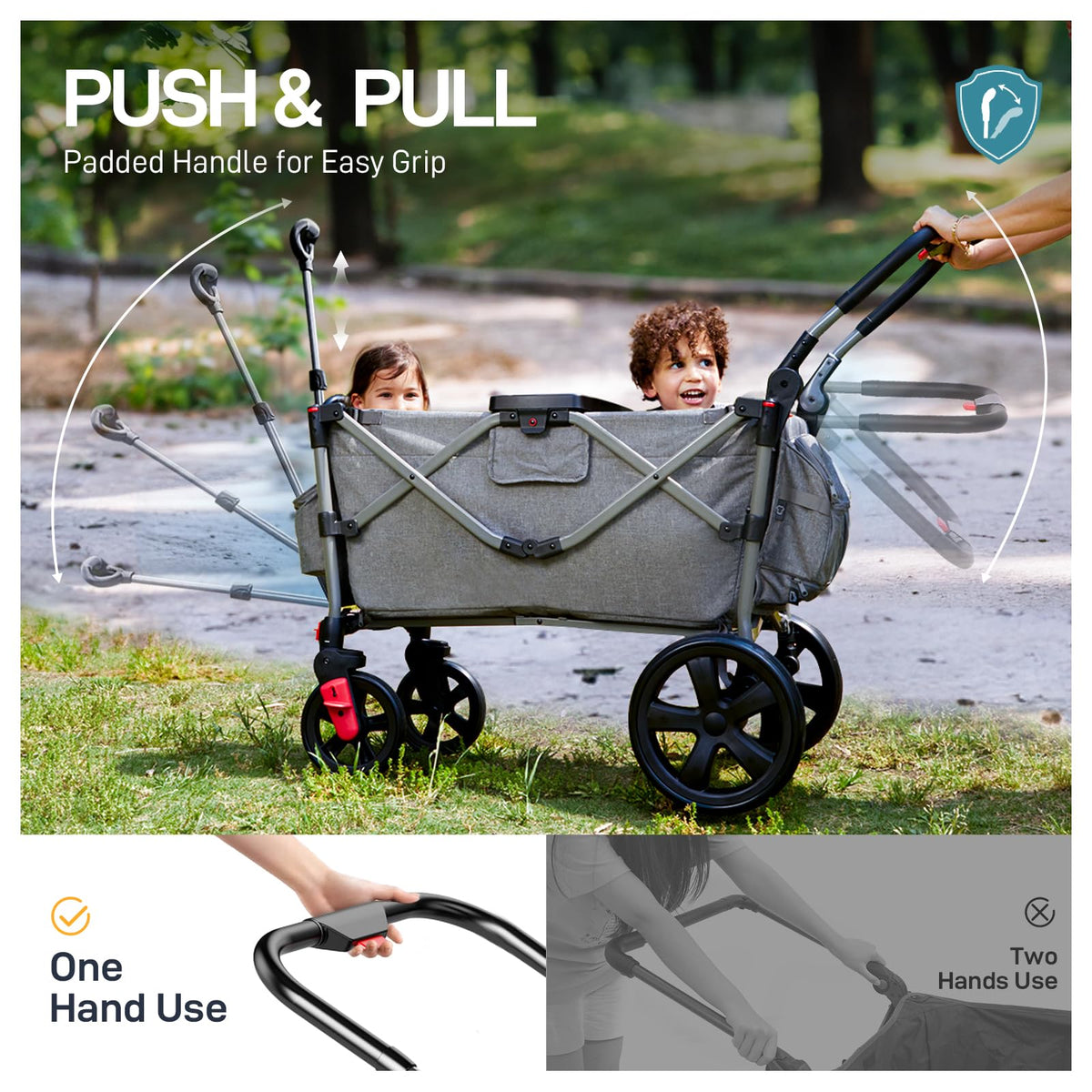 EVER ADVANCED Pull Along Stroller Wagon for 2 Kids | Grey