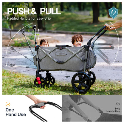 EVER ADVANCED Pull Along Stroller Wagon for 2 Kids | Grey