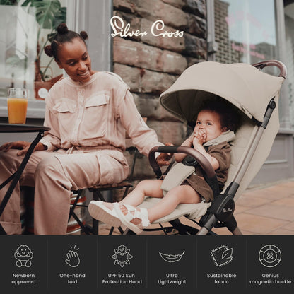 Silver Cross Clic 2 Compact Stroller & Travel Bag Birth–22kg Latte