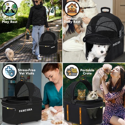 PAWZIDEA Double Pet Stroller 2 Carriers TSA-Approved Cats Dogs