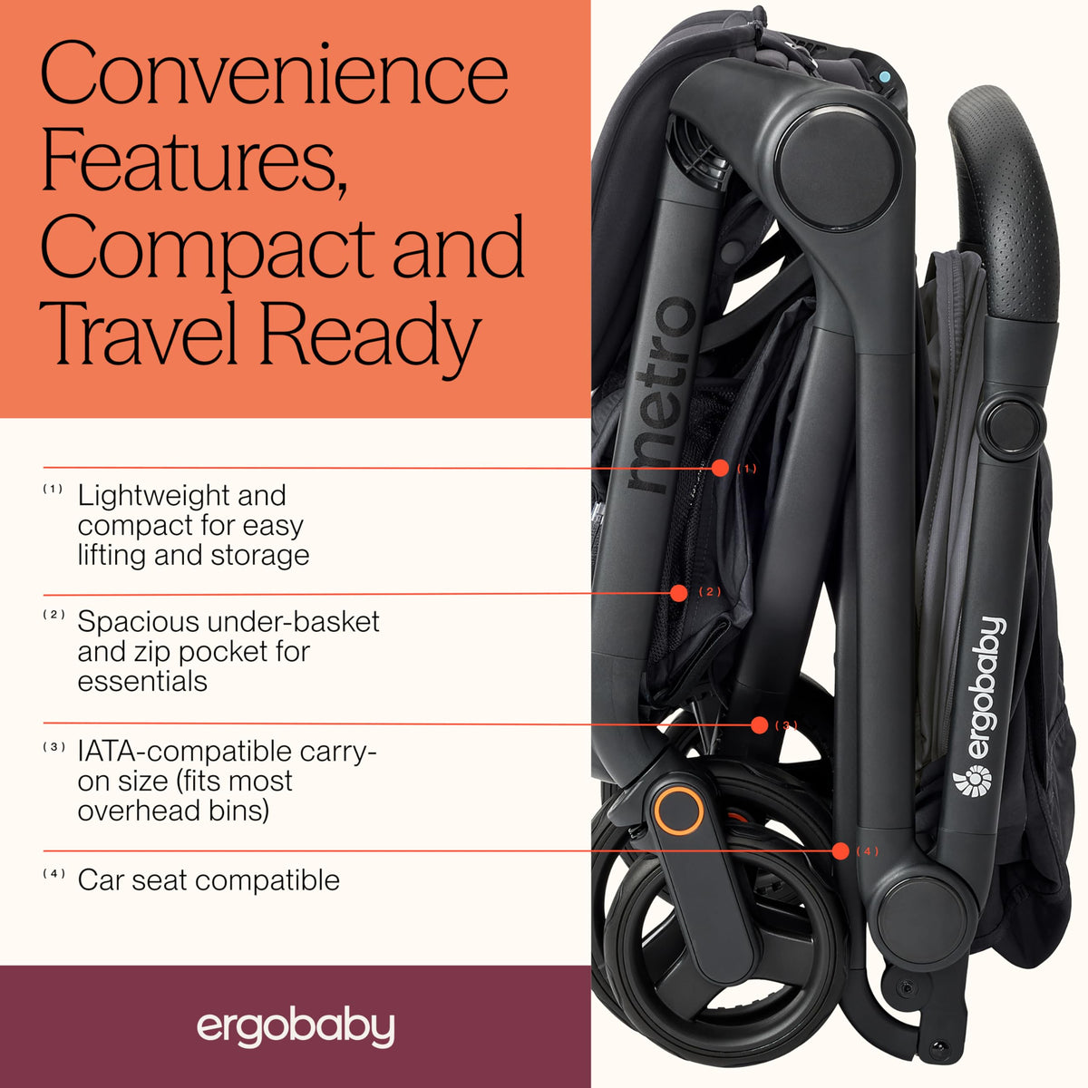 Ergobaby Metro3 Foldable Travel Stroller | Graphite Grey