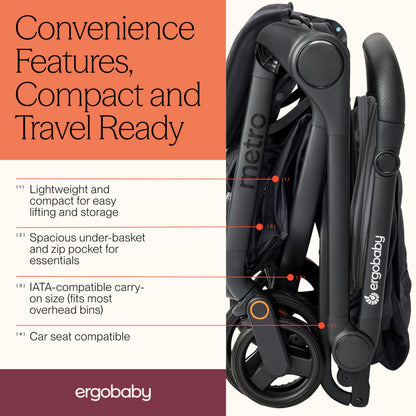 Ergobaby Metro3 Foldable Travel Stroller | Graphite Grey