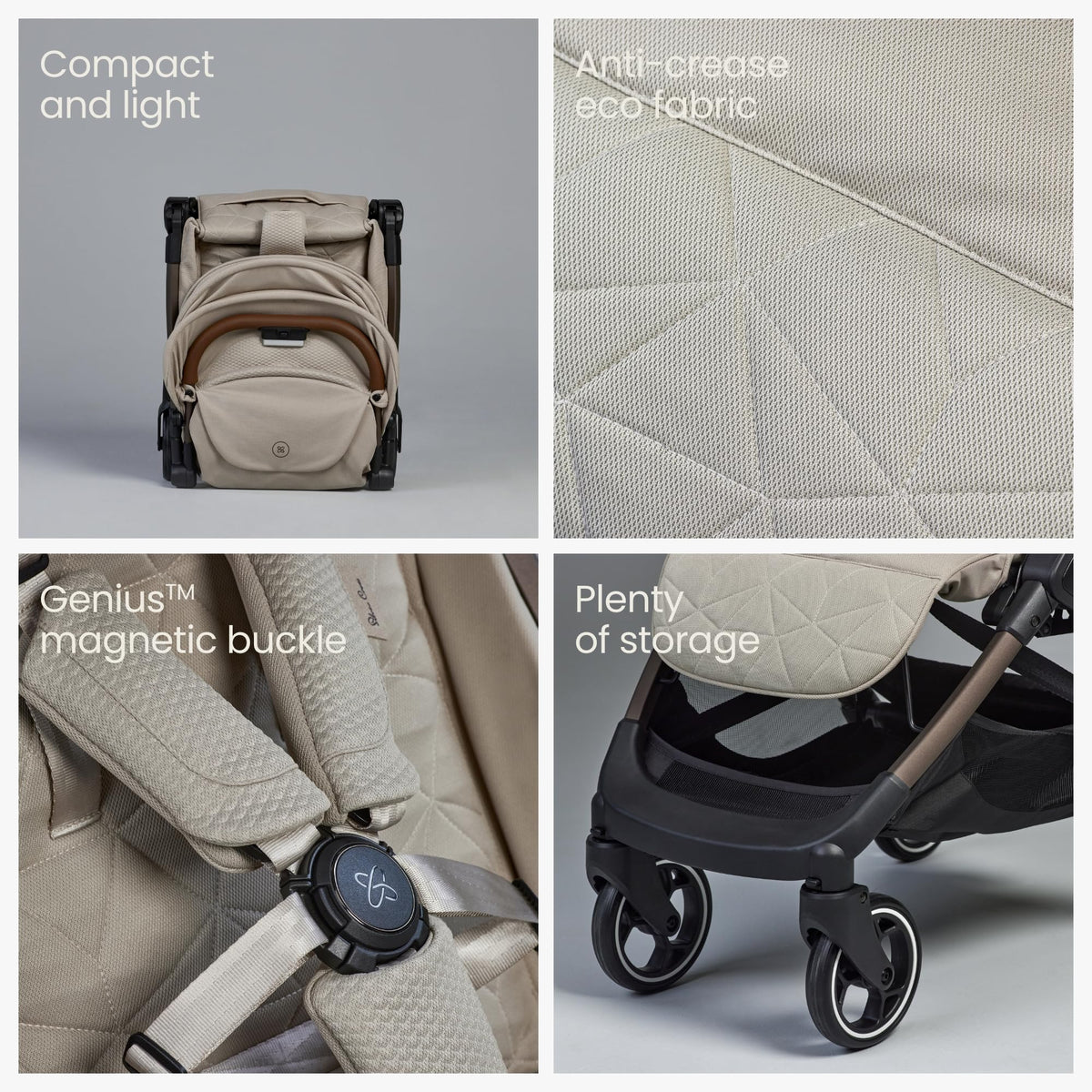 Silver Cross Clic 2 Compact Stroller & Travel Bag Birth–22kg Latte