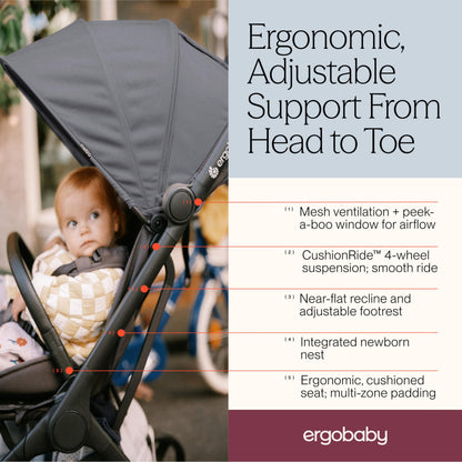 Ergobaby Metro3 Foldable Travel Stroller | Graphite Grey